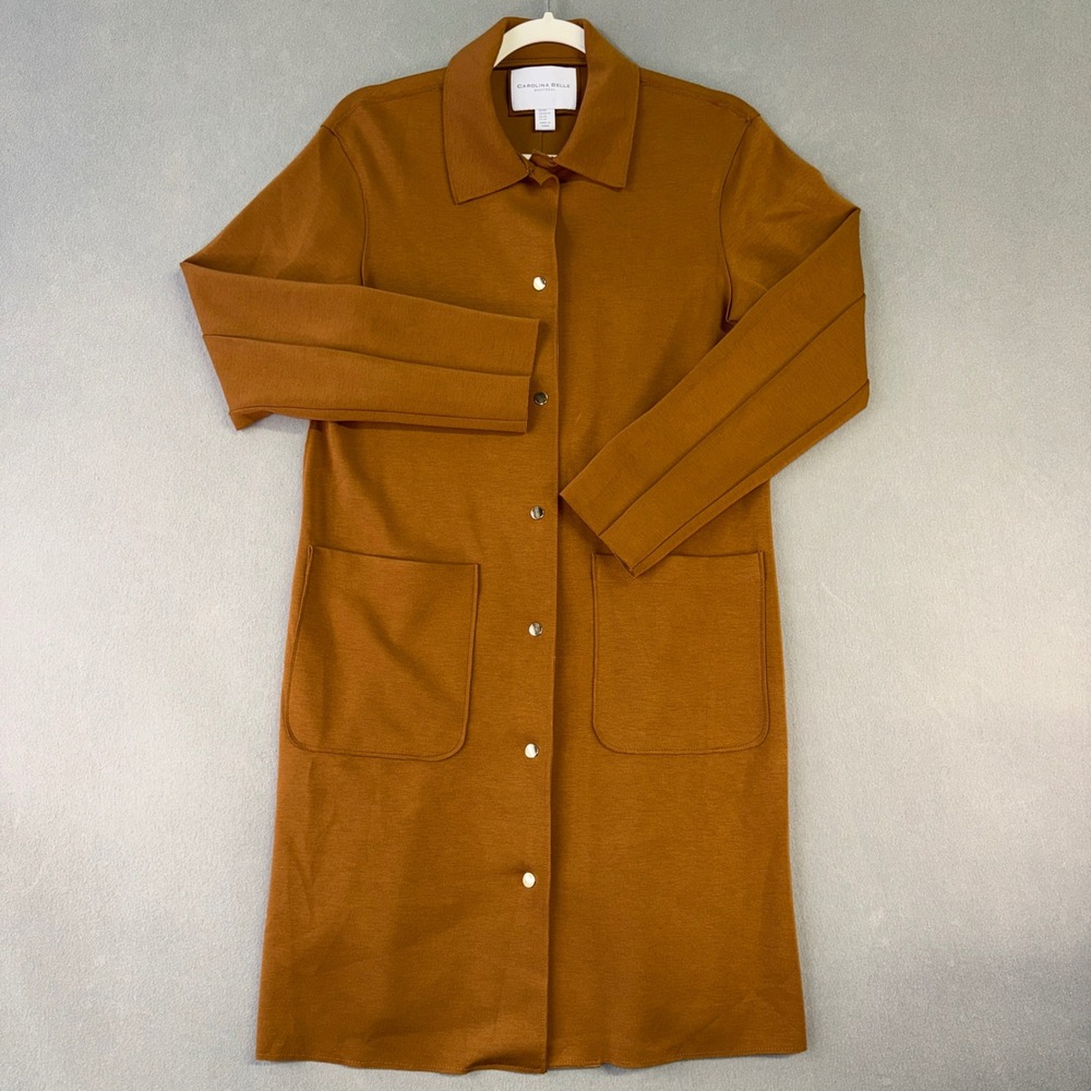Carolina Belle Montreal Women XS Tobacco Brown Longline Snap Front Pocket Jacket